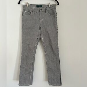 Lauren Ralph Black White Striped Pants Women Straight Leg Mid Rise Petite